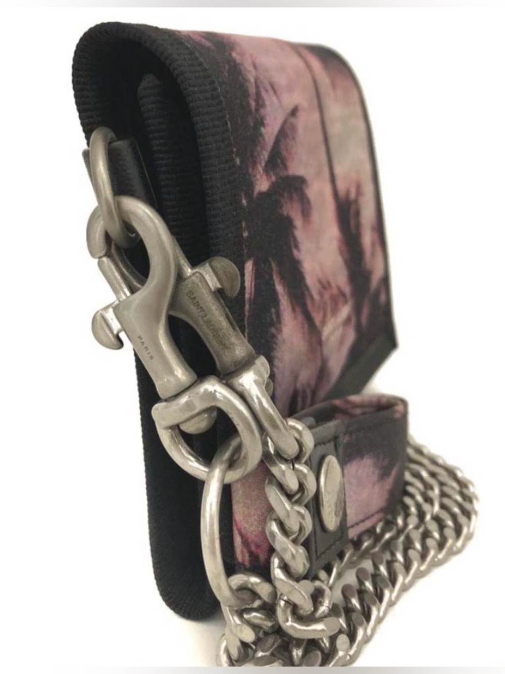🩷♥️🖤 Saint Laurent Palm Tree Nylon Chain Trifold Wallet MultiColor🖤♥️🩷 - Picture 3 of 7